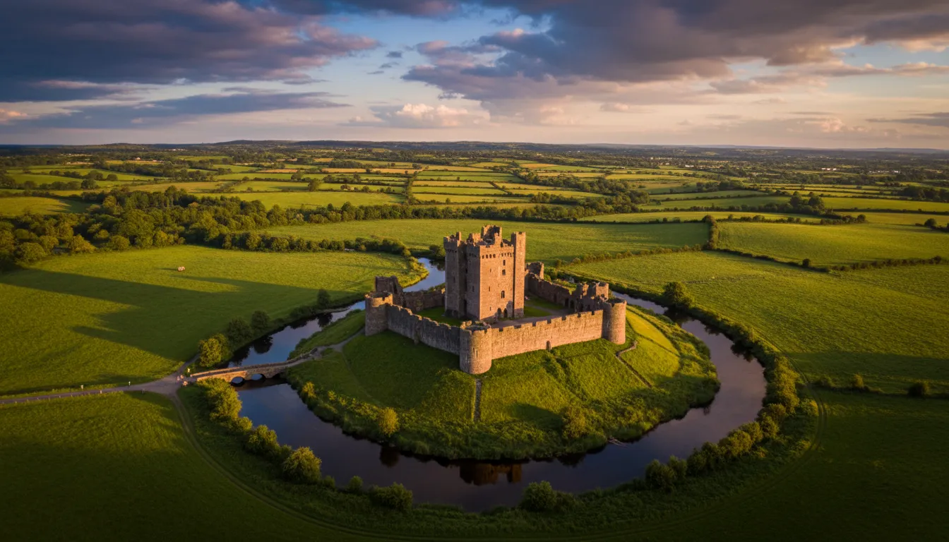 Aerial view of Trim Castle and the Boyne Valley, County Meath