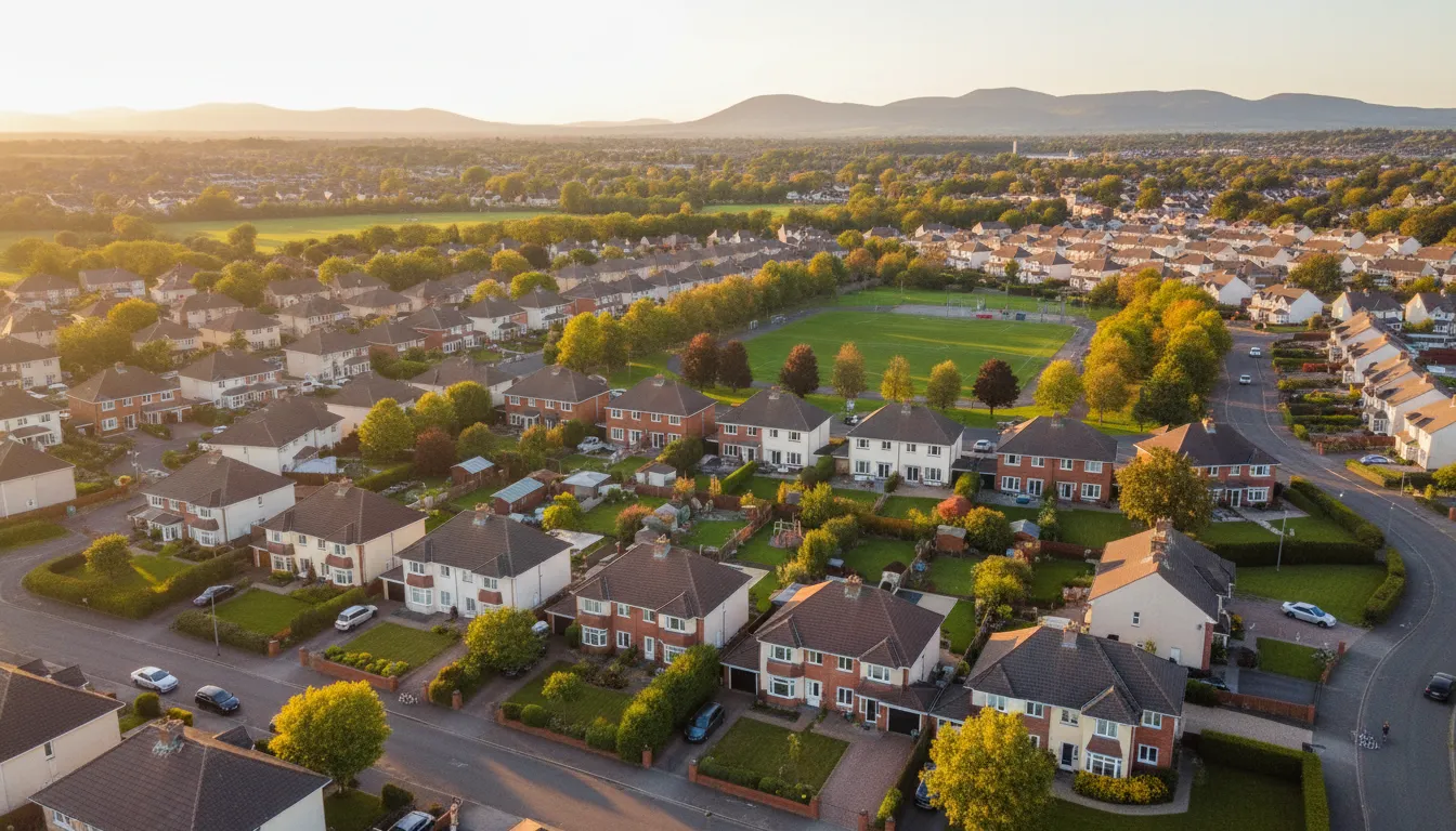 Aerial view of Dublin residential neighbourhood - estate agent website design Ireland