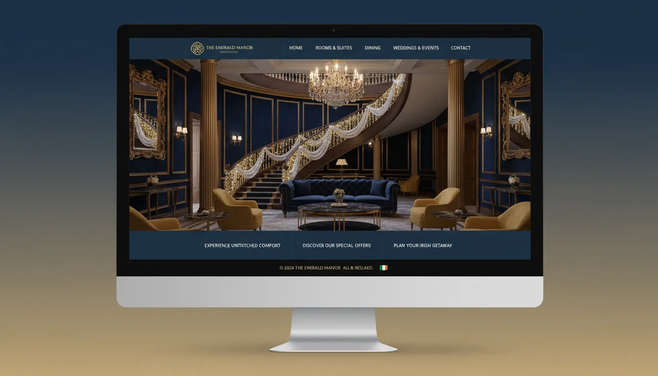 Luxurious Irish hotel lobby with grand staircase and elegant furnishings — professional website design for hotels and accommodation in Ireland