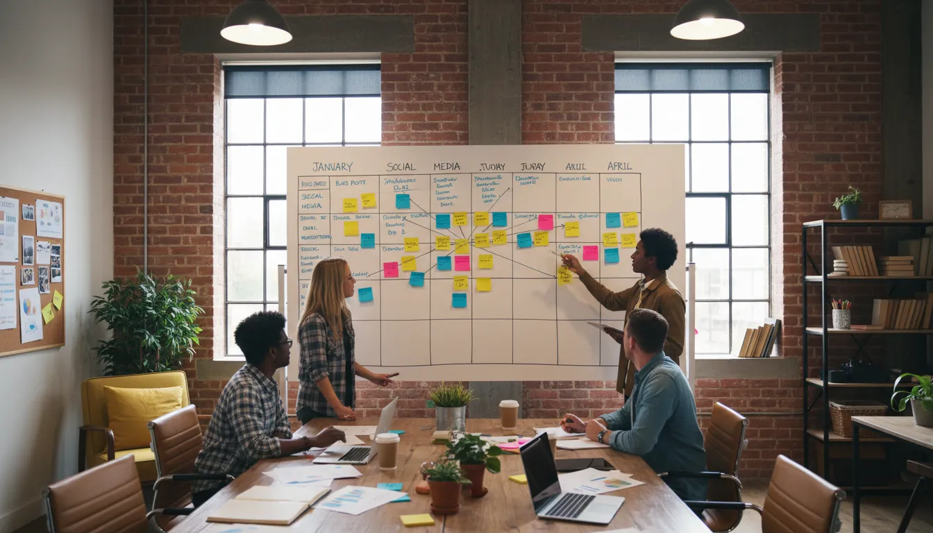 Content marketing planning session with editorial calendar