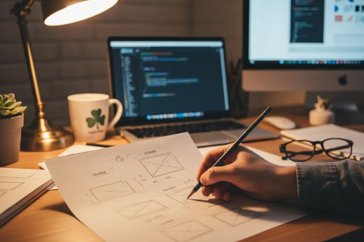 Web designer sketching wireframes